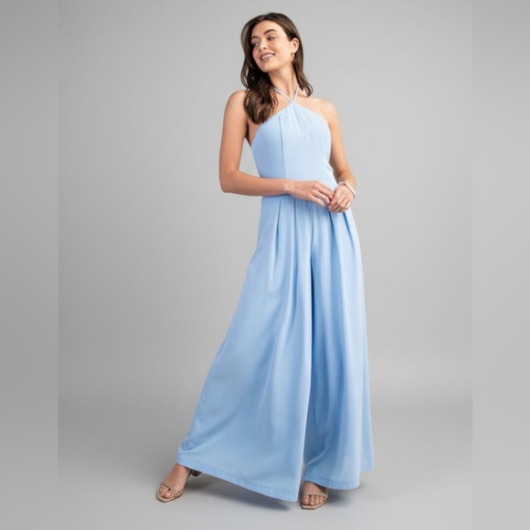 Mandalay and Company Pants - TWILIGHT STROLL BLUE HALTER NECK WIDE LEG JUMPSUIT